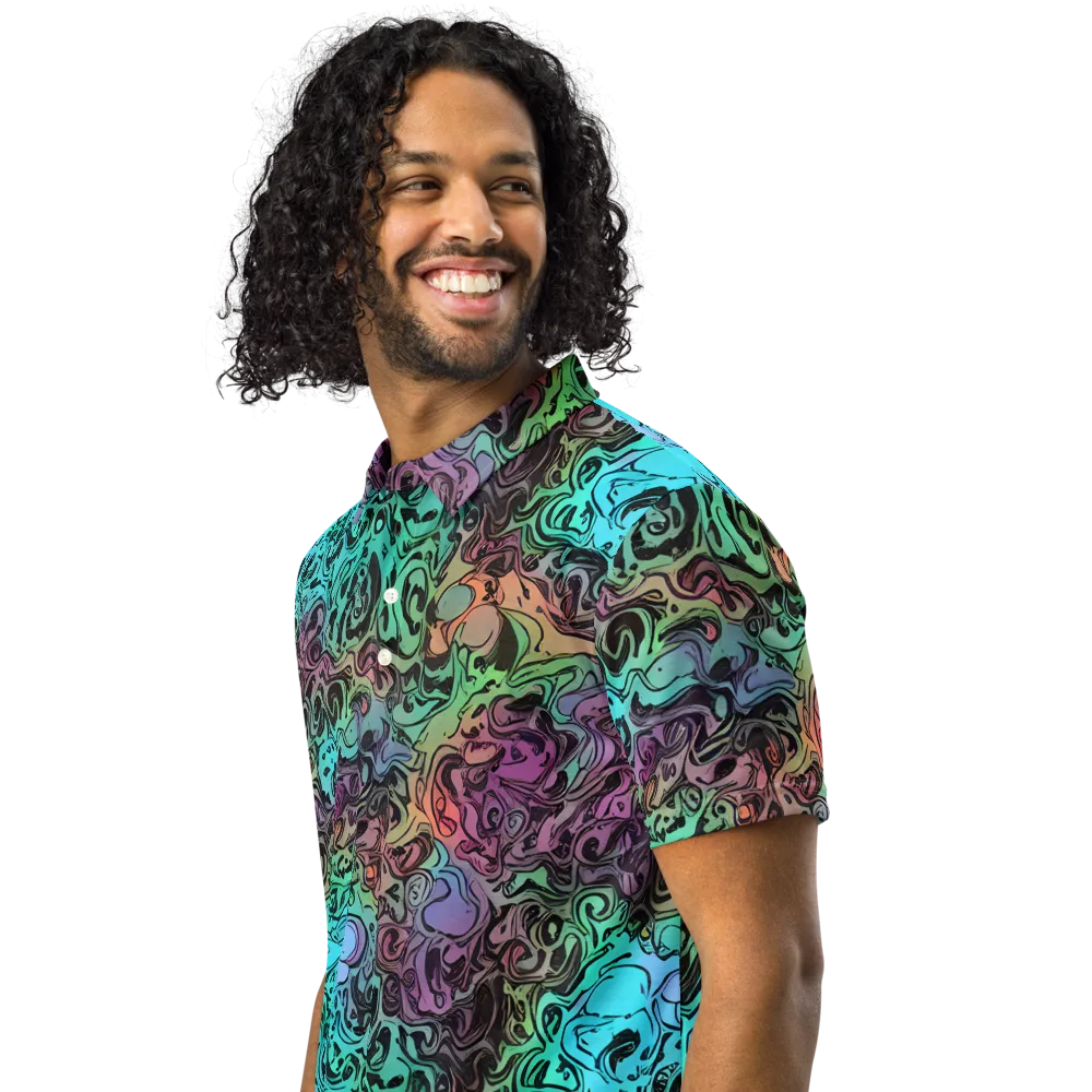 Aqua Maelstrom on Men's Slim Fit Polo Shirt — Left Front