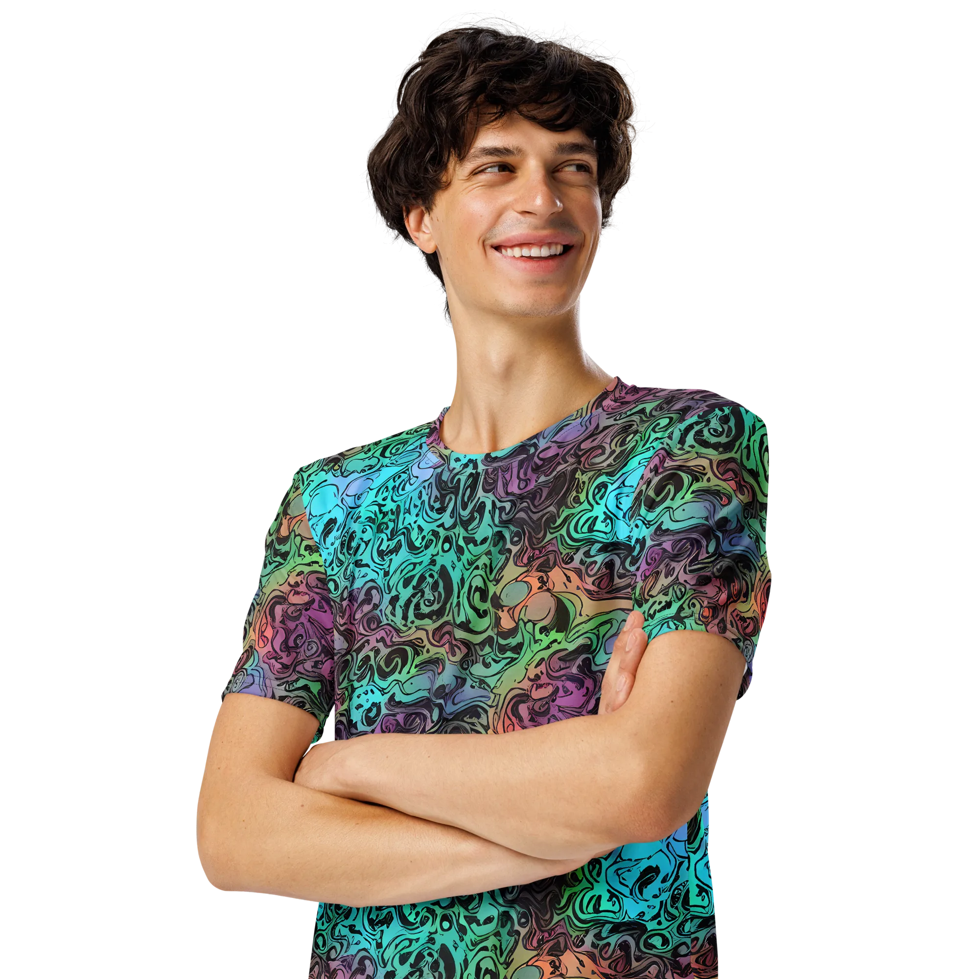 Aqua Maelstrom on Men's Crew Neck T-Shirt — Left Front