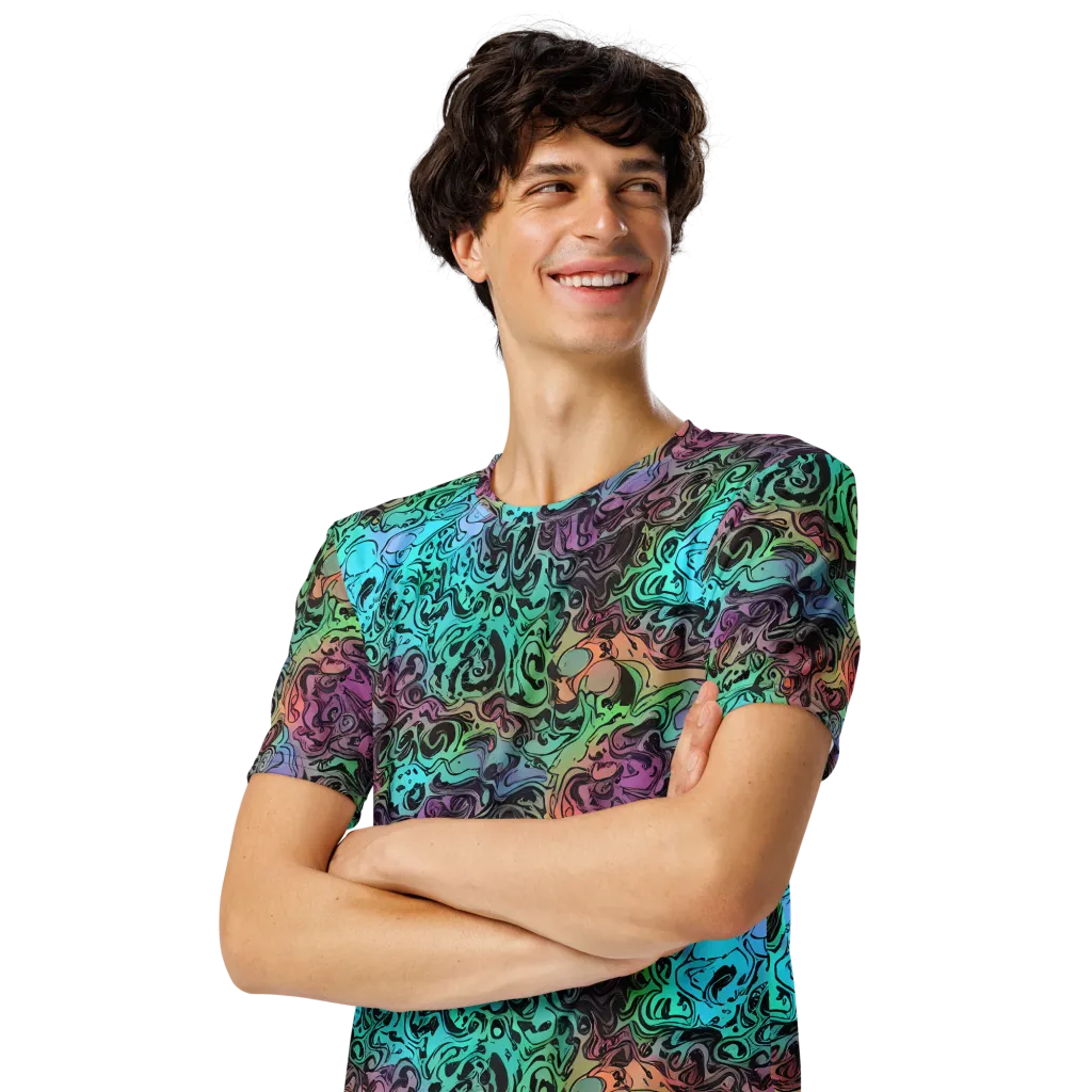 Aqua Maelstrom on Men's Crew Neck T-Shirt — Left Front