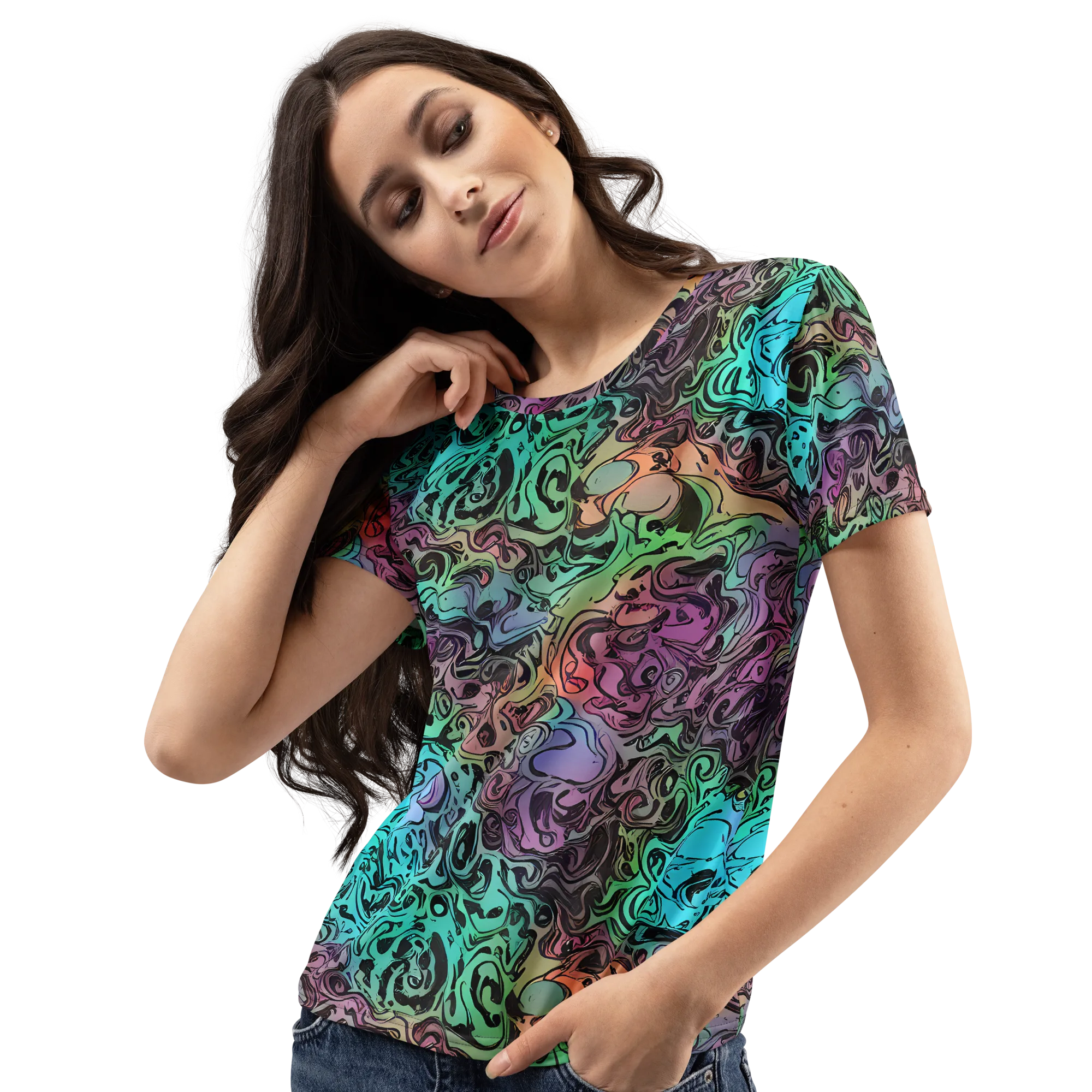 Aqua Maelstrom on Women's Crew Neck T-Shirt — Left Front