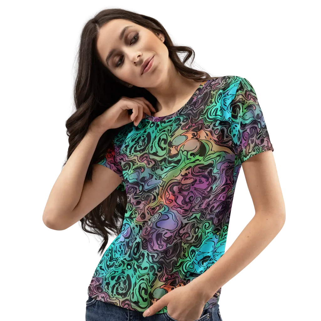 Aqua Maelstrom on Women's Crew Neck T-Shirt — Left Front