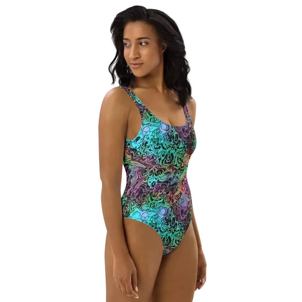 Aqua Maelstrom on One-Piece Swimsuit — Right