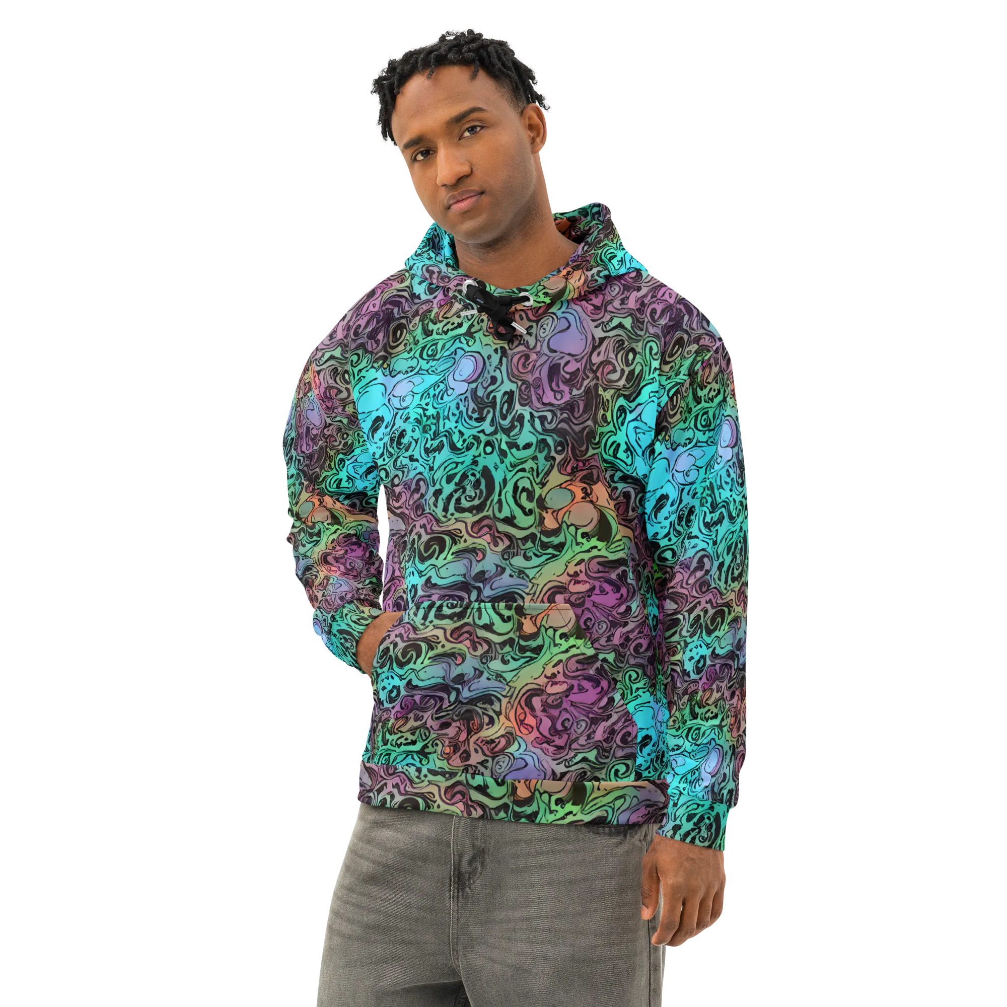 Aqua Maelstrom on Cotton Hoodie — Left Front
