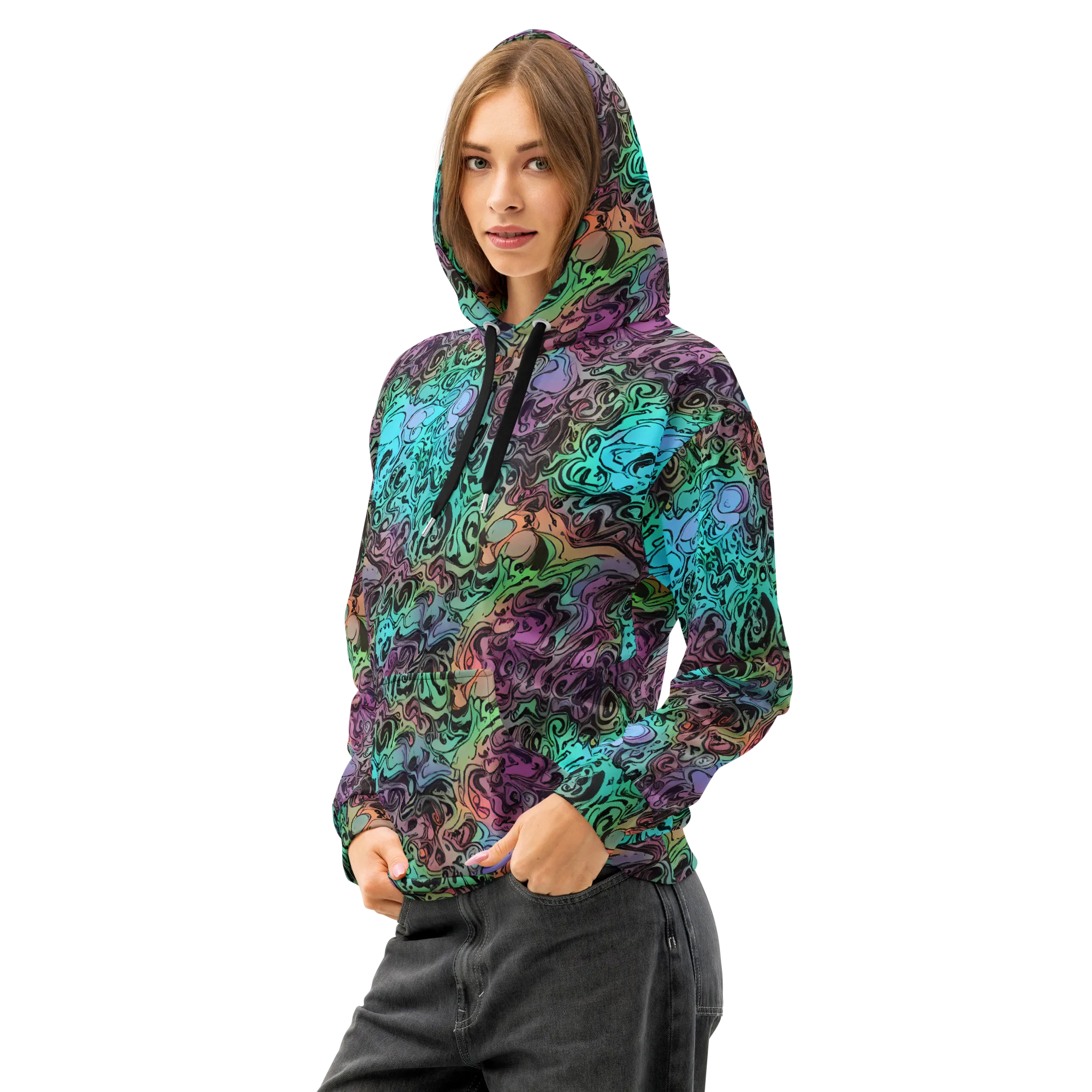 Aqua Maelstrom on Cotton Hoodie — Left Front
