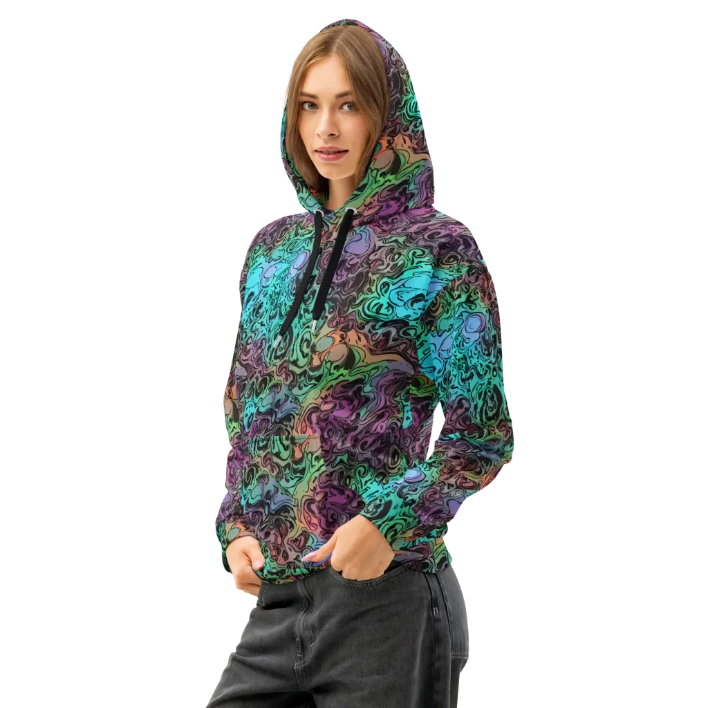 Aqua Maelstrom on Cotton Hoodie — Left Front