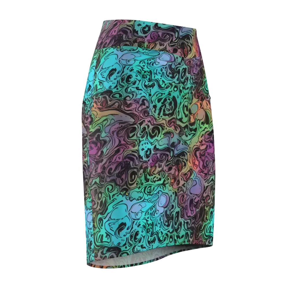 Aqua Maelstrom on Pencil Skirt — Front Side