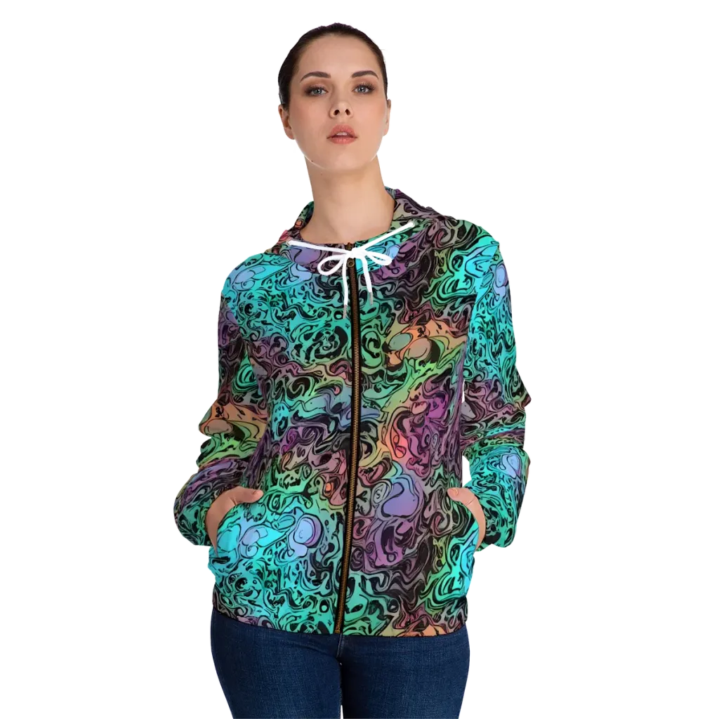 Aqua Maelstrom on Women's Full-Zip Hoodie — Front On Person