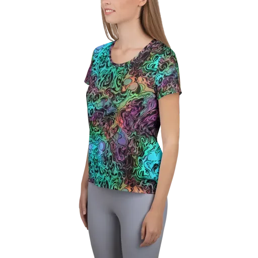 Aqua Maelstrom on a Women's Athletic T-Shirt