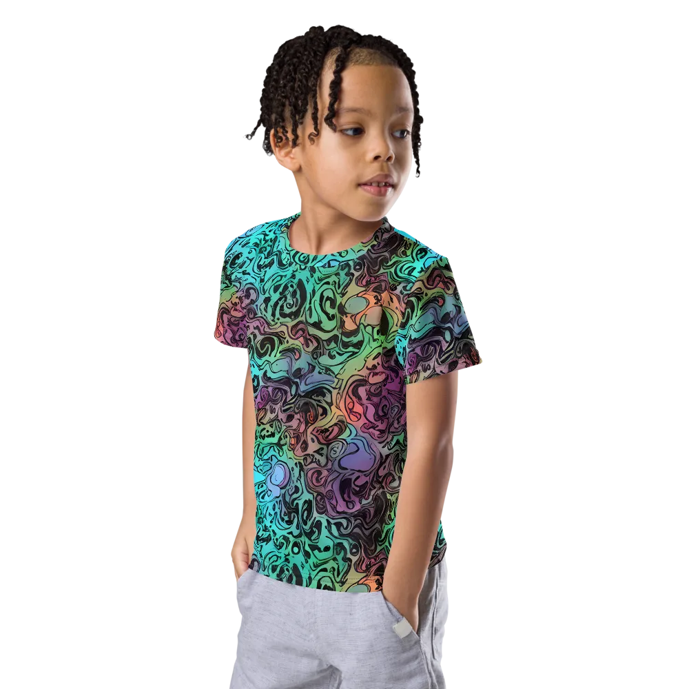 Aqua Maelstrom on Kids Crew Neck T-Shirt — Left Front