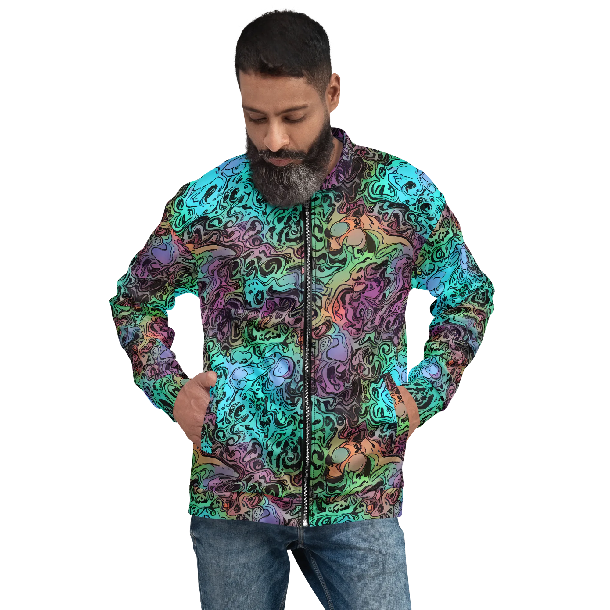 Aqua Maelstrom on Bomber Jacket — Front