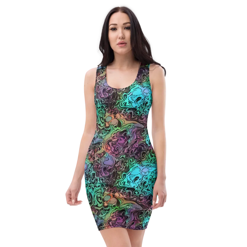 Aqua Maelstrom on Bodycon Dress — Front