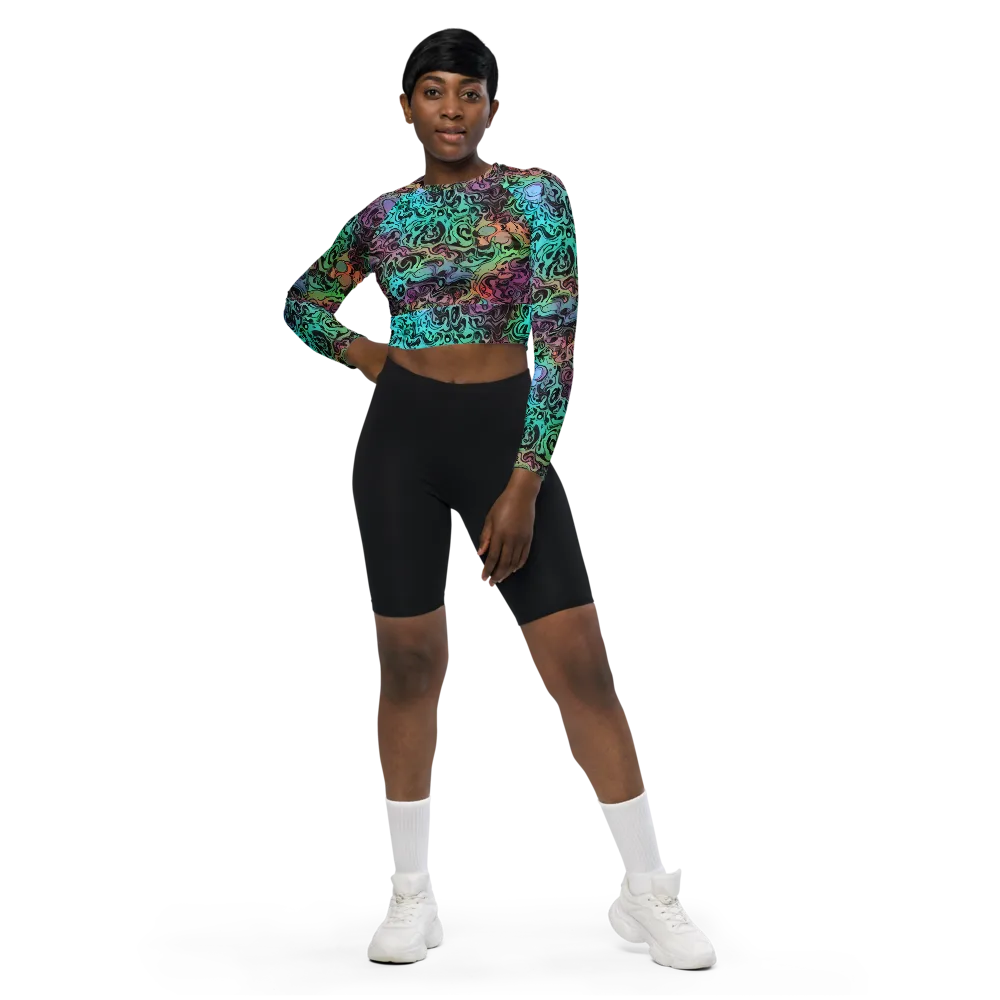 Aqua Maelstrom on Long Sleeve Crop Top — Front