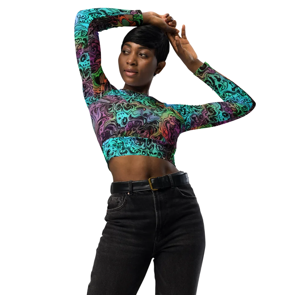 Aqua Maelstrom on Long Sleeve Crop Top — Front