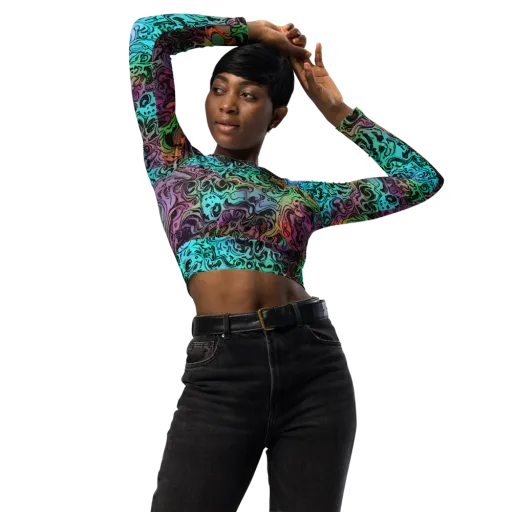 Aqua Maelstrom on a Long Sleeve Crop Top