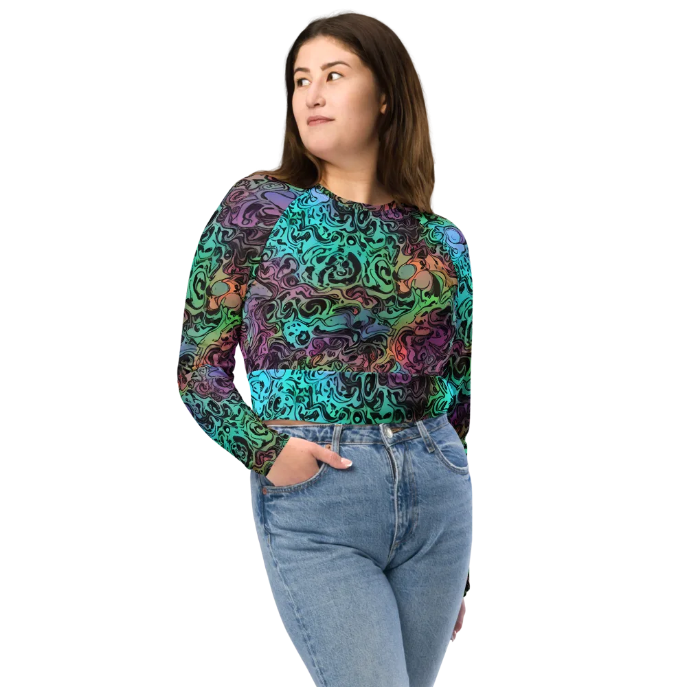 Aqua Maelstrom on Long Sleeve Crop Top — Front