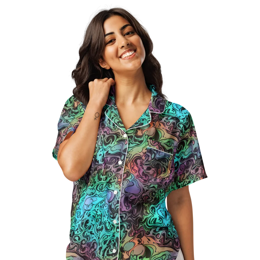 Aqua Maelstrom on Women's Short Sleeve Pajama Top — Front