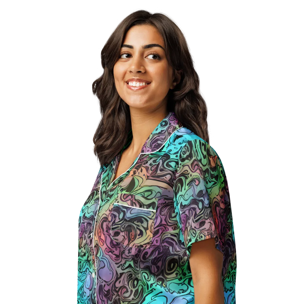 Aqua Maelstrom on Women's Short Sleeve Pajama Top — Left Front
