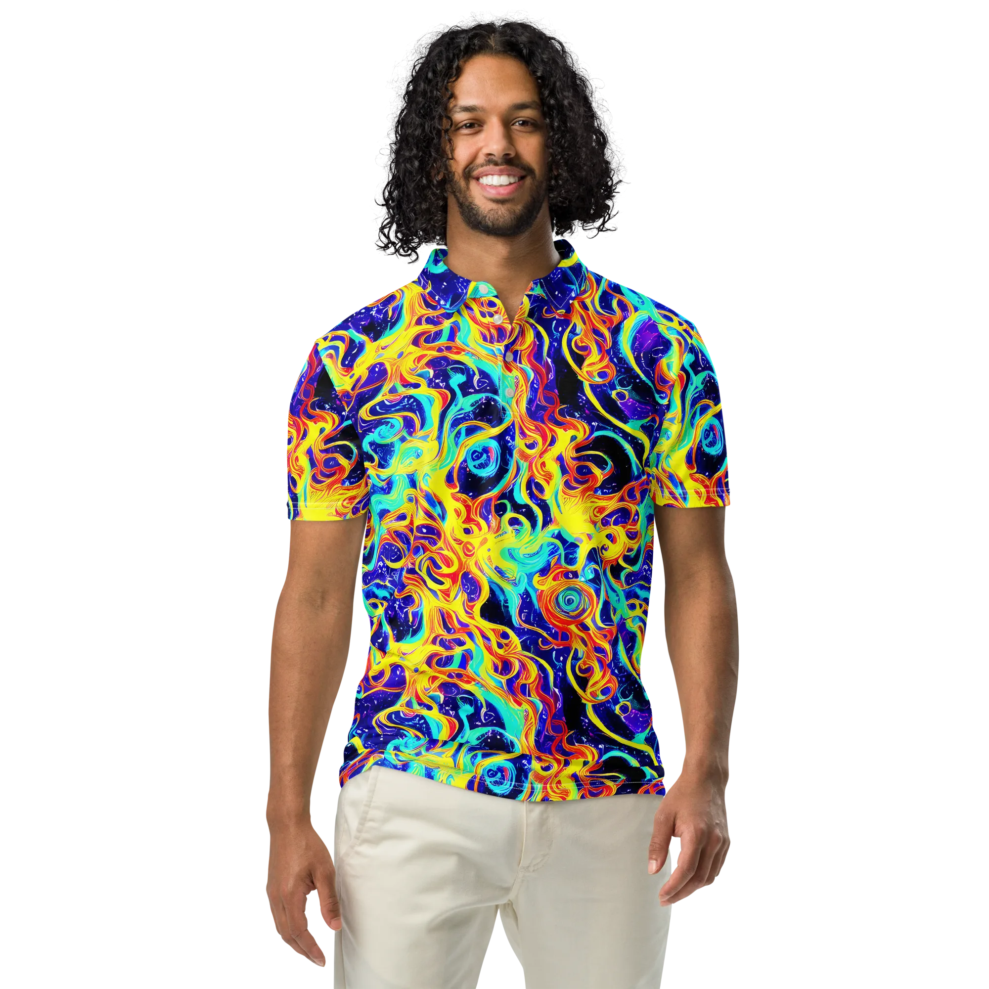 Supernova Spill on Men's Slim Fit Polo Shirt — Front