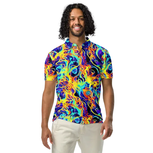 Supernova Spill on a Men's Slim Fit Polo Shirt