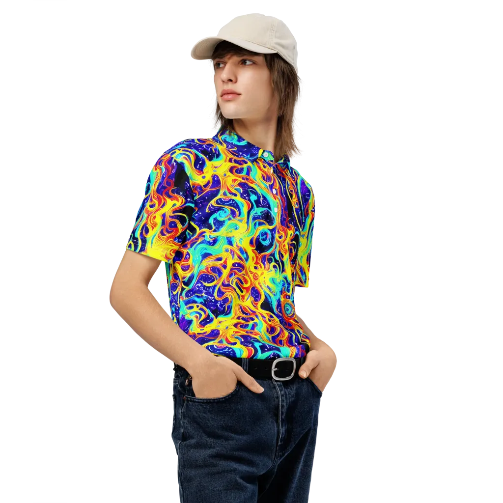 Supernova Spill on Men's Slim Fit Polo Shirt — Right Front