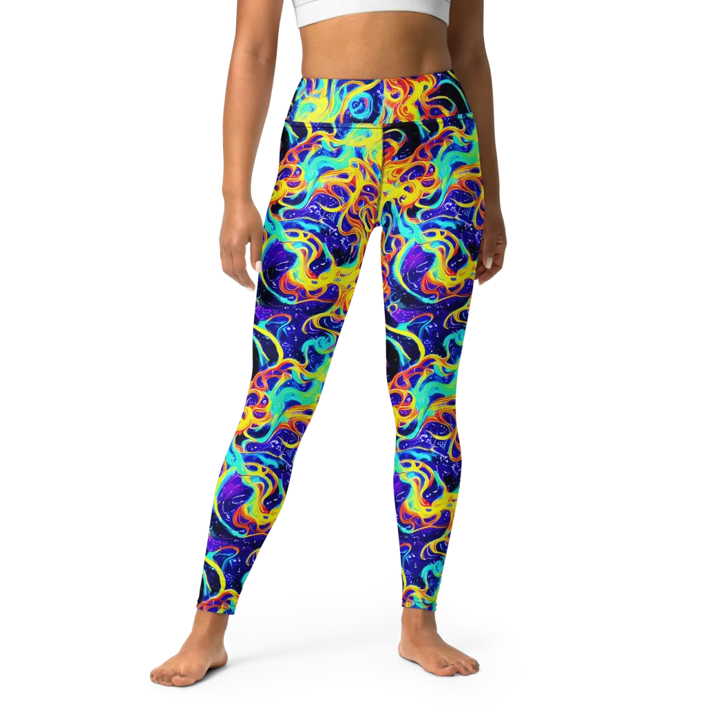 Supernova Spill on Yoga Leggings — Front