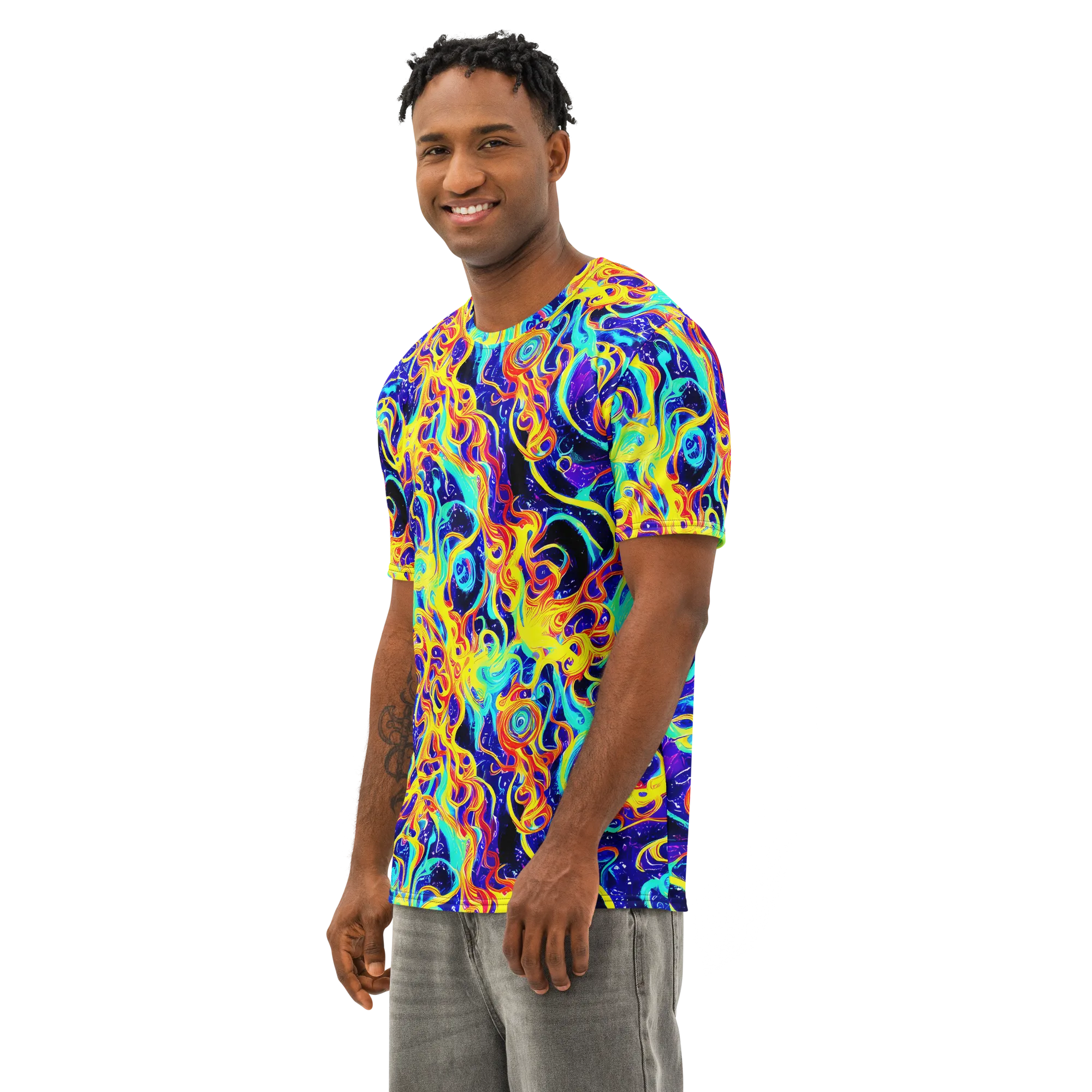 Supernova Spill on Men's Cotton Crew Neck T-Shirt — Left Front