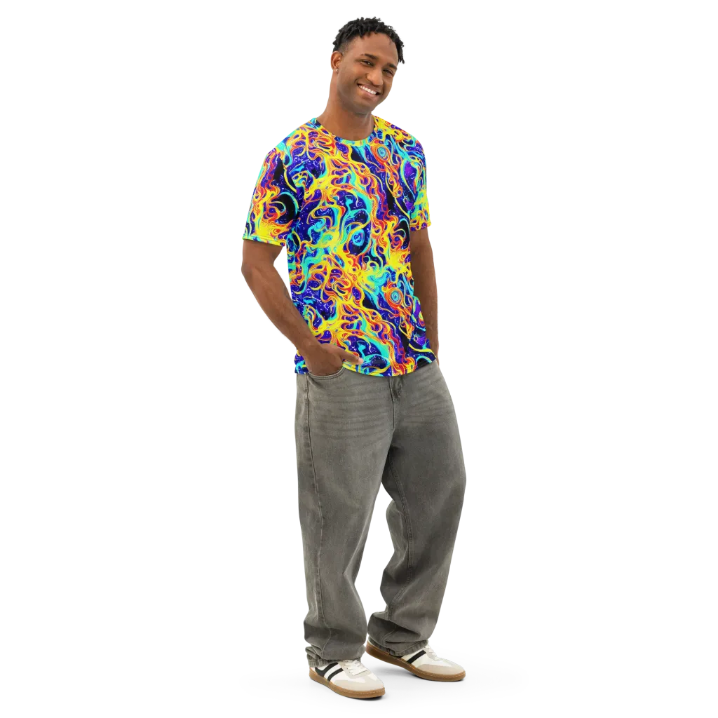 Supernova Spill on Men's Cotton Crew Neck T-Shirt — Right Front