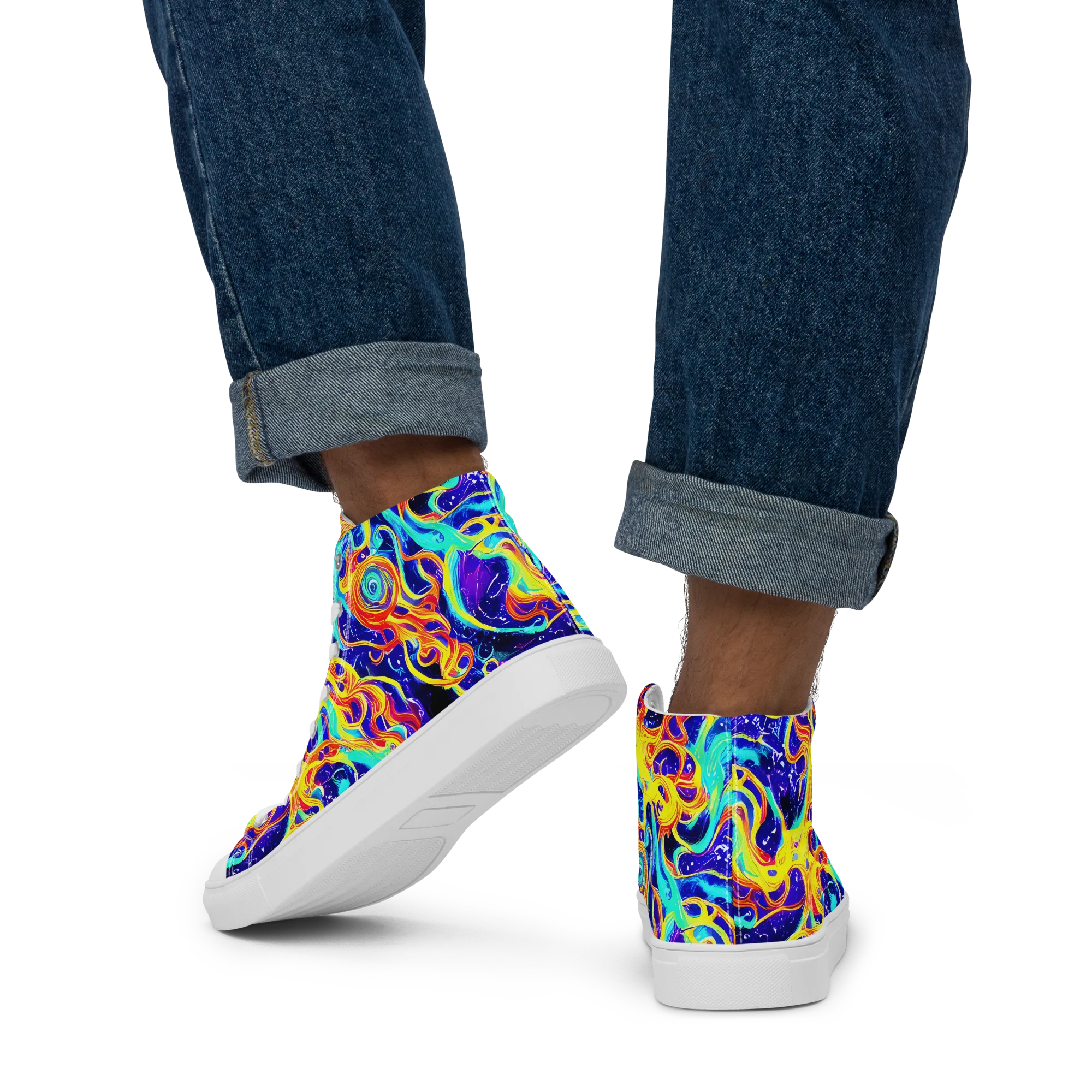Supernova Spill on Men's High Top Canvas Shoes — Back