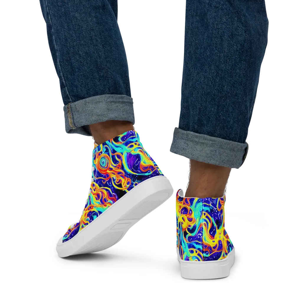 Supernova Spill on Men's High Top Canvas Shoes — Back