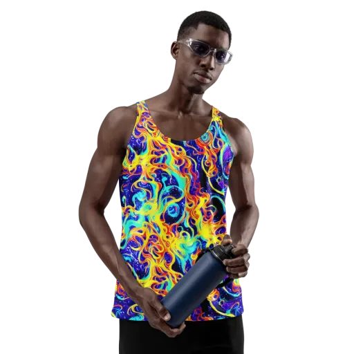 Supernova Spill on a Men's Tank Top
