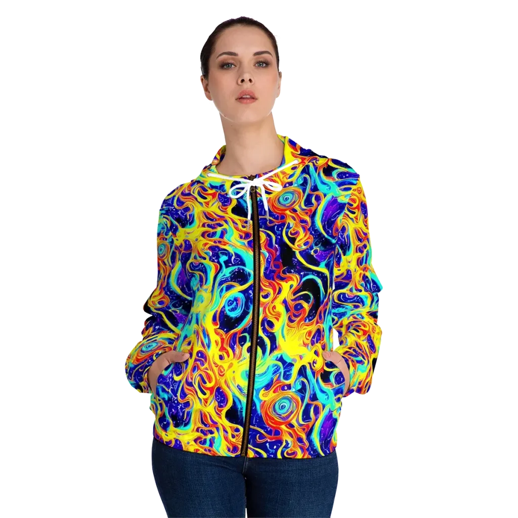 Supernova Spill on Women's Full-Zip Hoodie — Front On Person