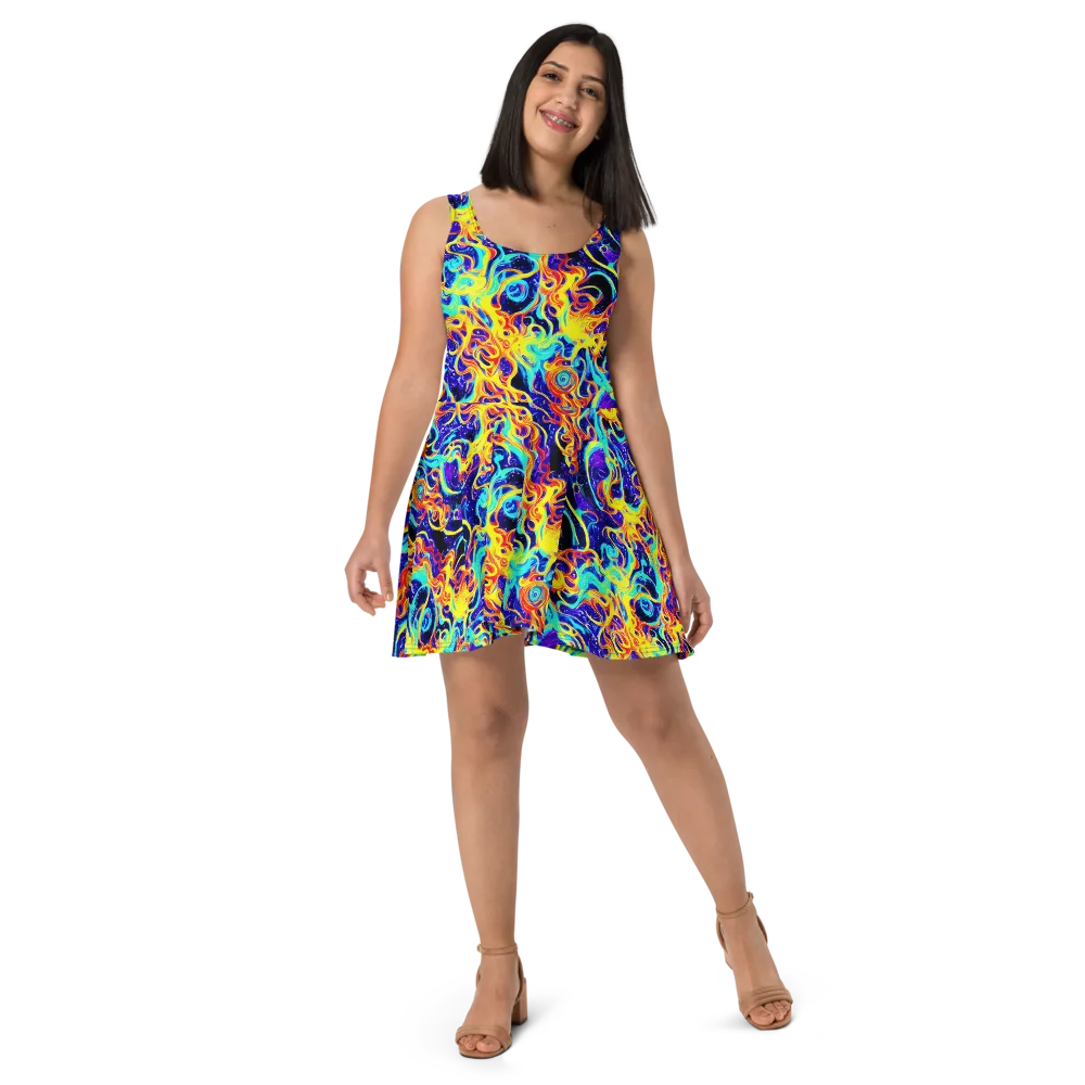 Supernova Spill on Skater Dress — Front