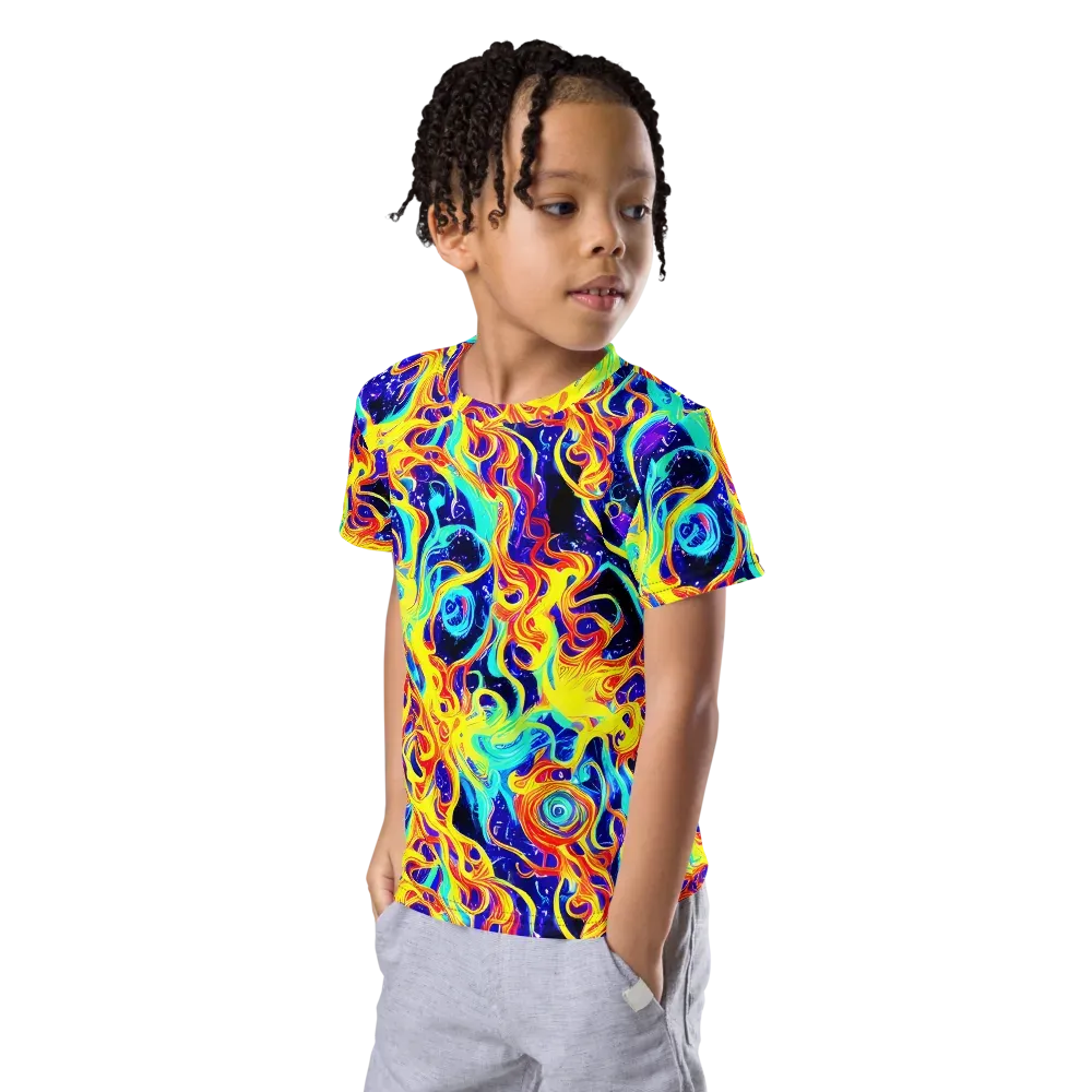 Supernova Spill on Kids Crew Neck T-Shirt — Left Front