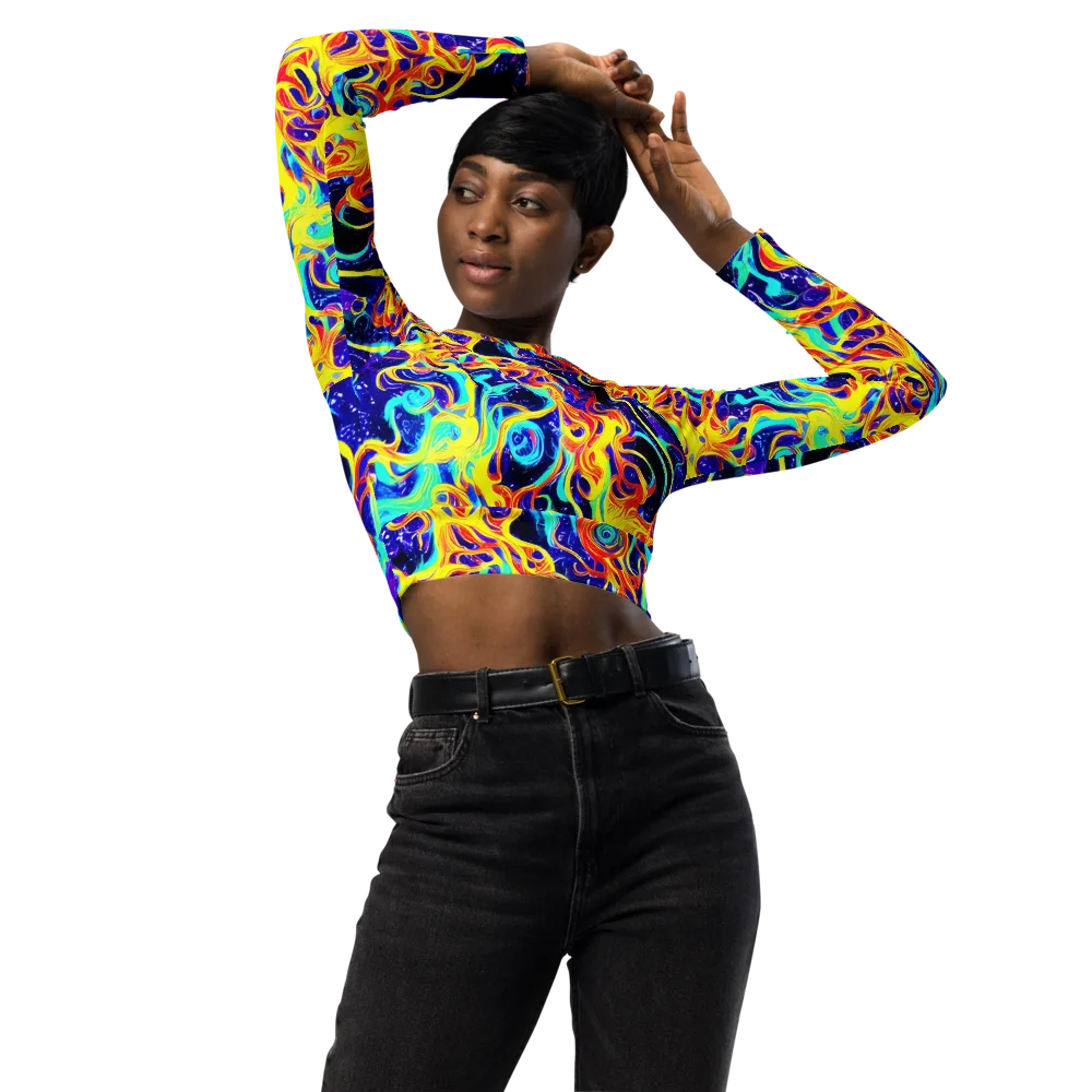 Supernova Spill on Long Sleeve Crop Top — Front
