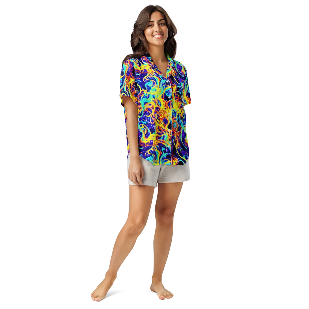 Supernova Spill on Women's Short Sleeve Pajama Top — Front