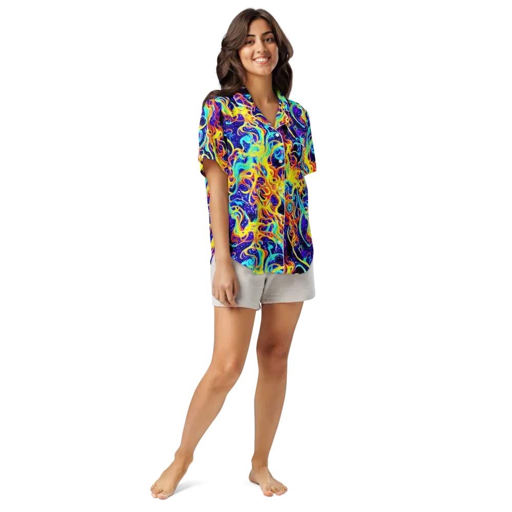 Supernova Spill on Women's Short Sleeve Pajama Top — Front