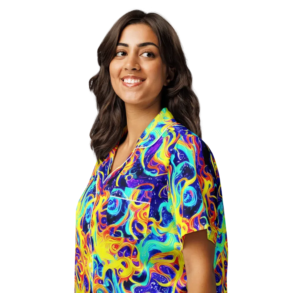 Supernova Spill on Women's Short Sleeve Pajama Top — Left Front