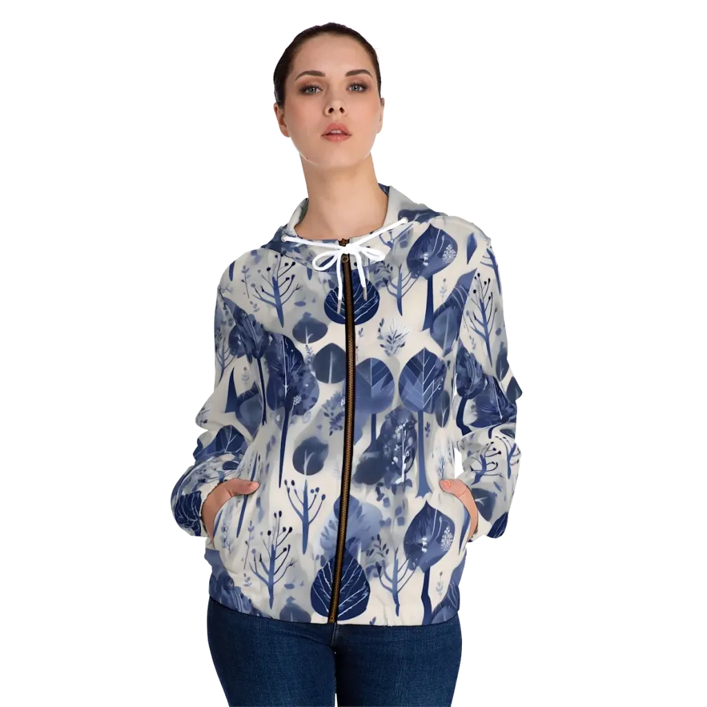 Indigo Canopy on Women's Full-Zip Hoodie — Front On Person