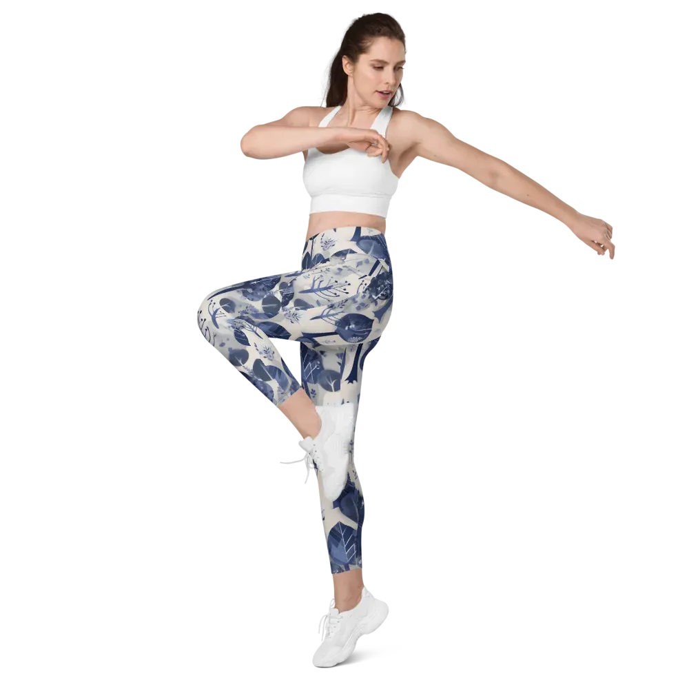 Indigo Canopy on Leggings with Pockets — Left Front