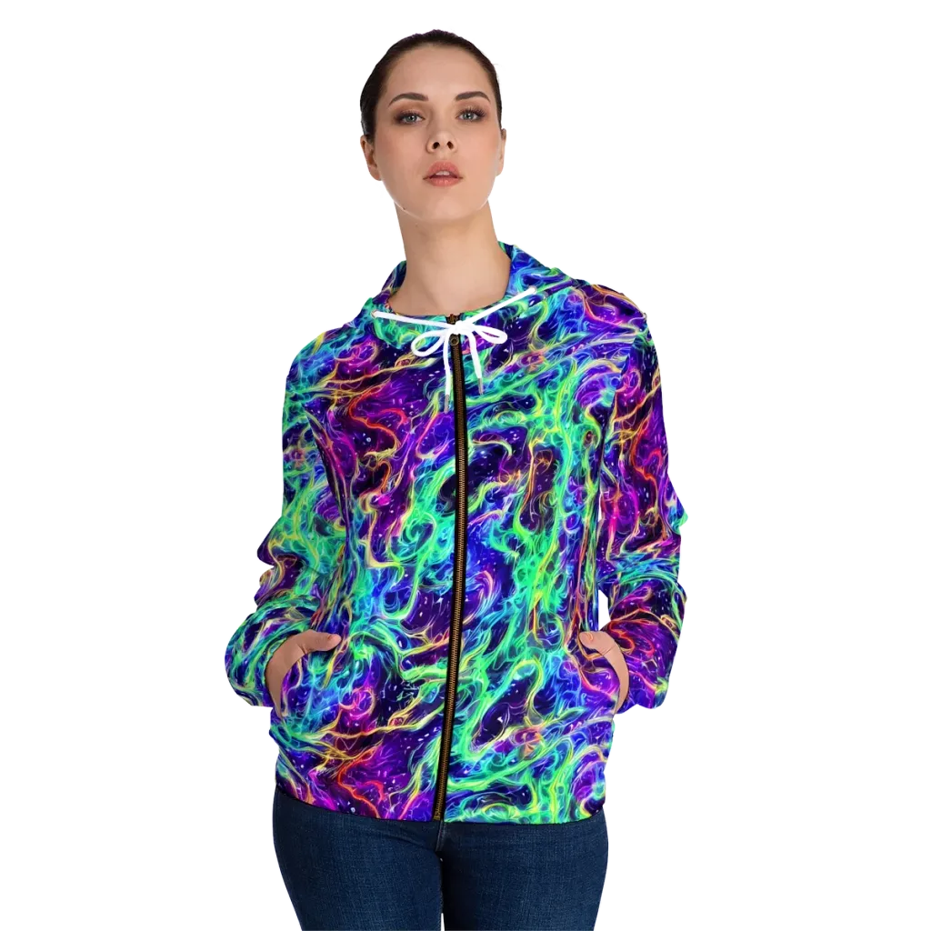 Afterdark Illusion on Women's Full-Zip Hoodie — Front On Person
