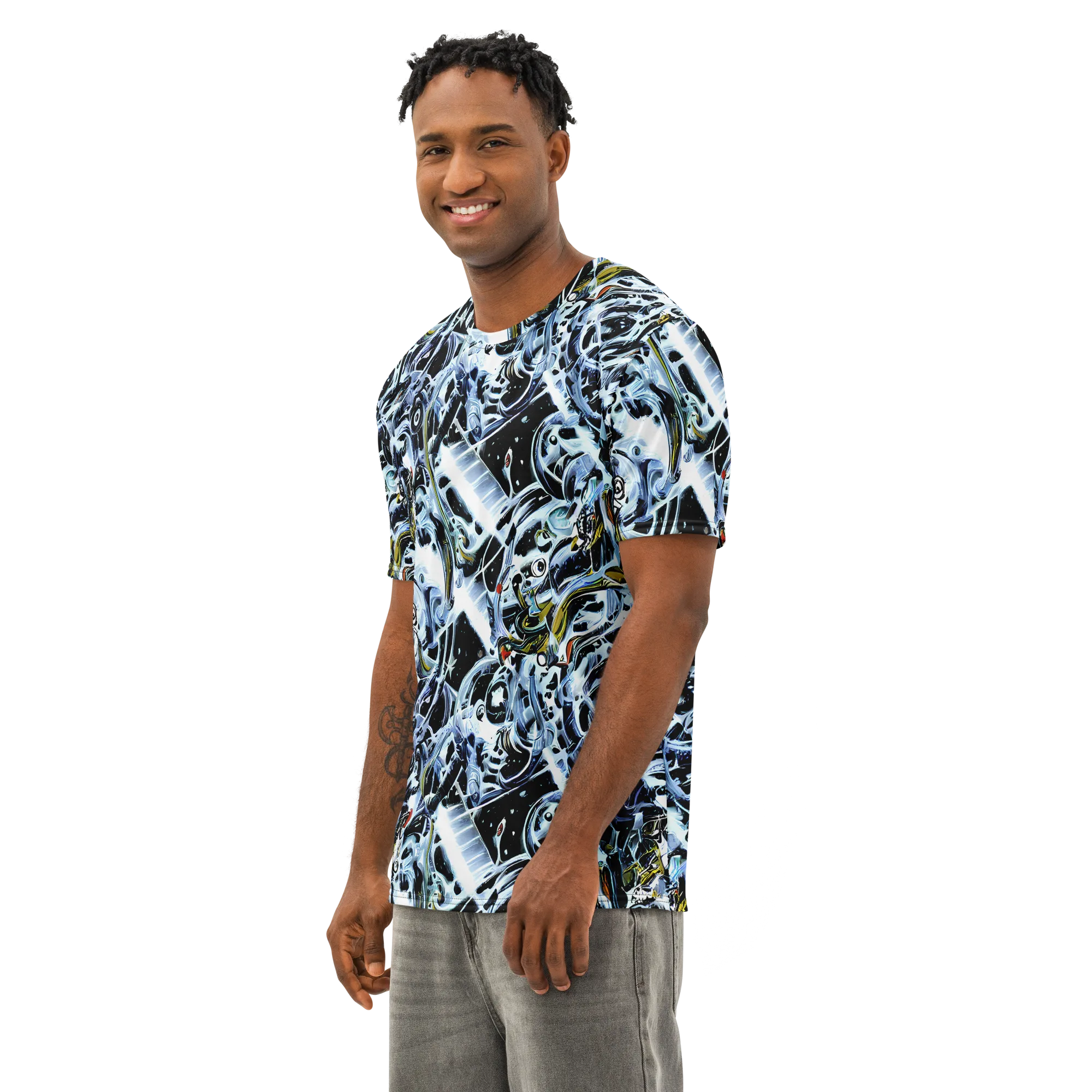 Liquid Chrome on Men's Cotton Crew Neck T-Shirt — Left Front