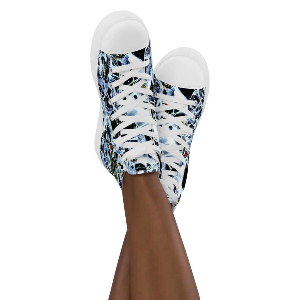 Liquid Chrome on Women's High Top Canvas Shoes — Front