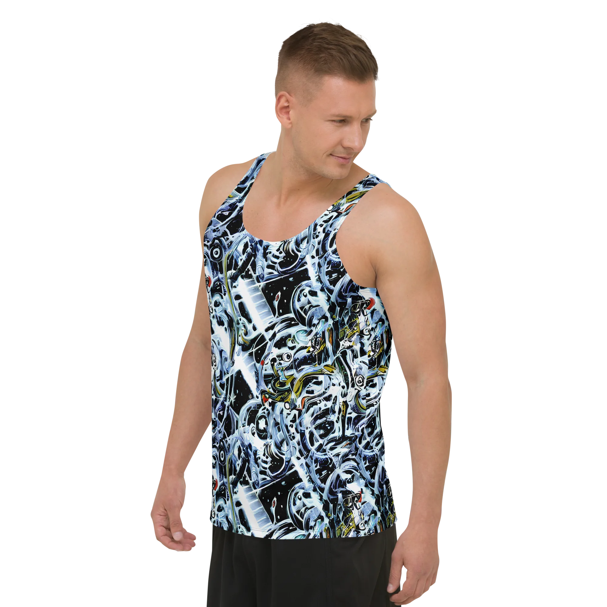 Liquid Chrome on Men's Tank Top — Left Front