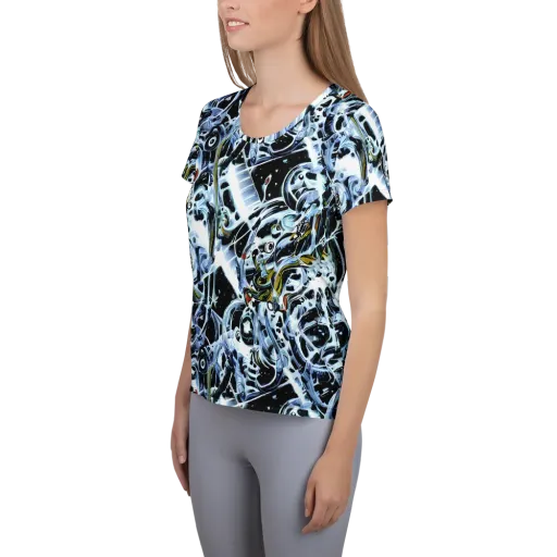 Liquid Chrome on a Women's Athletic T-Shirt
