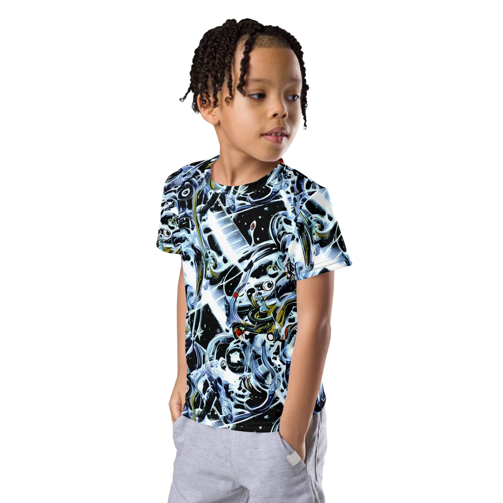 Liquid Chrome on Kids Crew Neck T-Shirt — Left Front