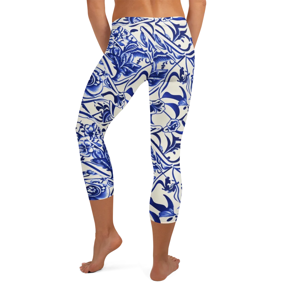 Cobalt Chinoiserie on Capri Leggings — Back