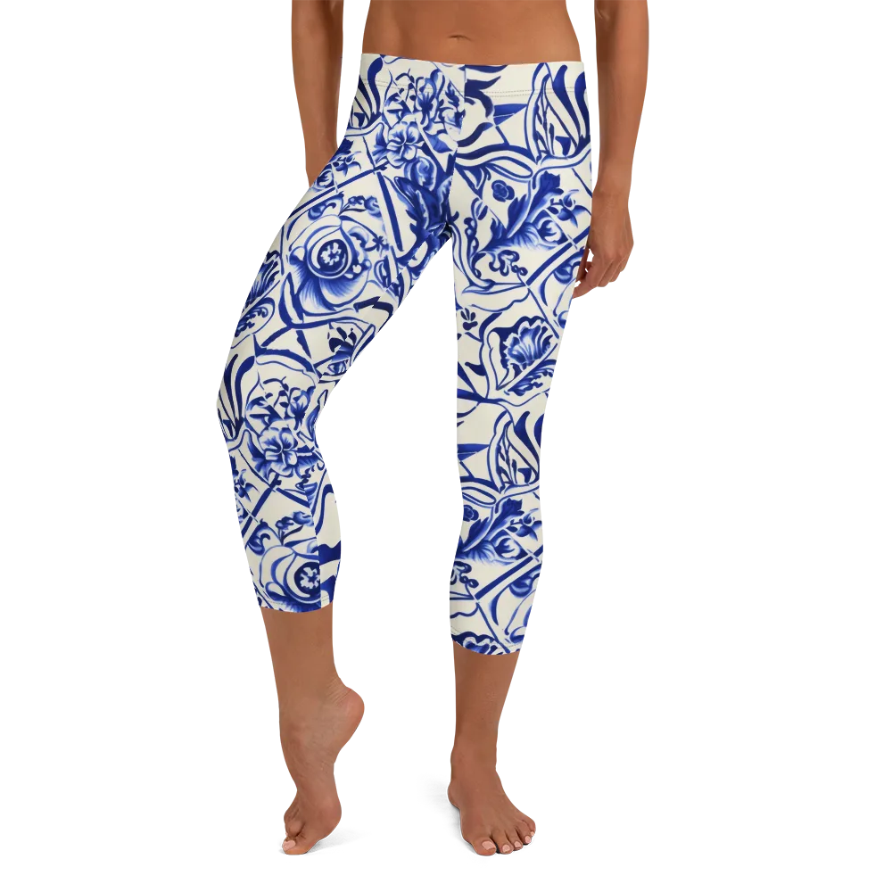 Cobalt Chinoiserie on Capri Leggings — Front
