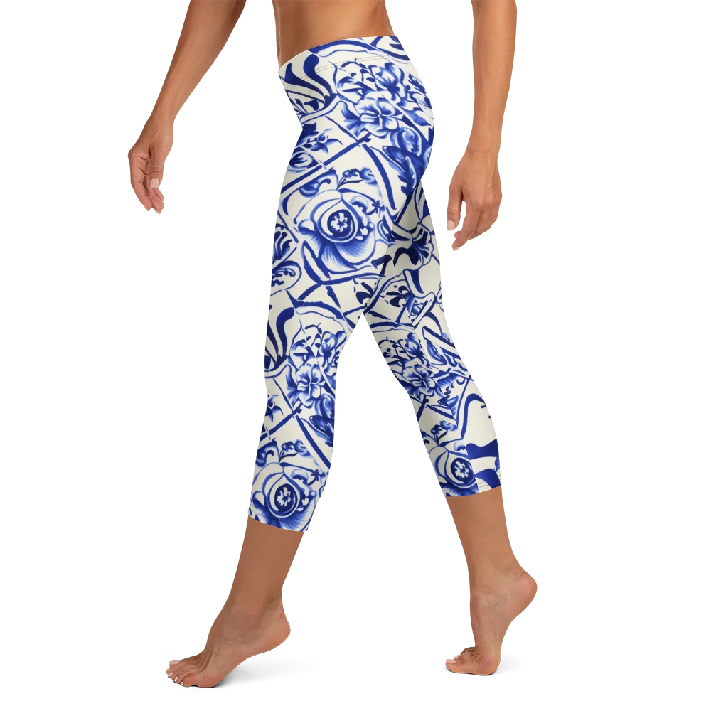 Cobalt Chinoiserie on Capri Leggings — Left