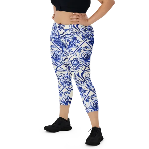 Cobalt Chinoiserie on a Capri Leggings