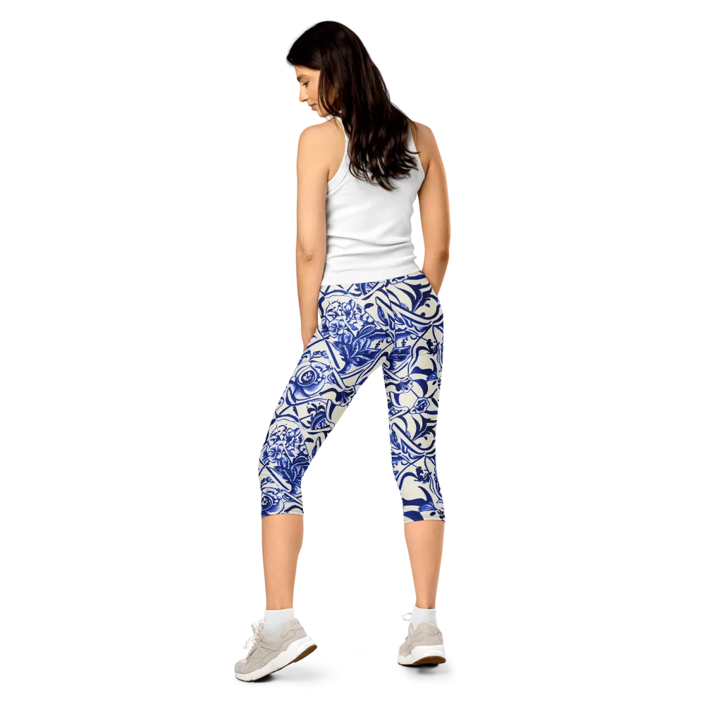 Cobalt Chinoiserie on Capri Leggings — Back